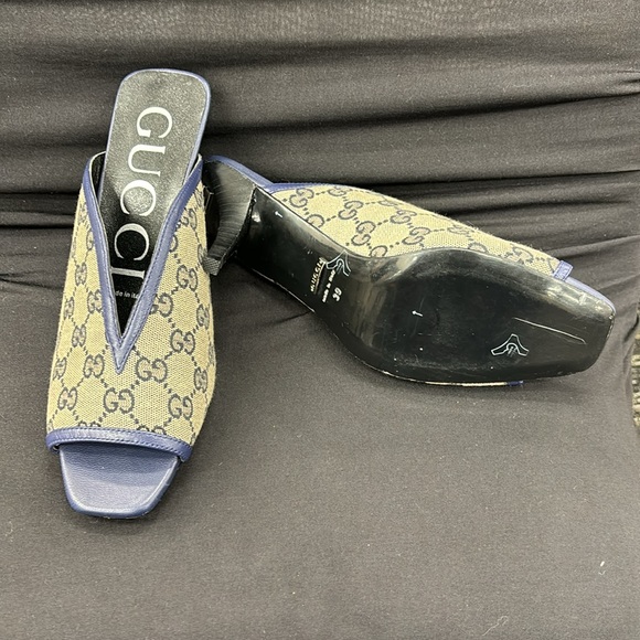 Gucci 2022 Supreme Crystal GG Monogram Heeled Mules, size 39 new without tags. - Picture 7 of 10